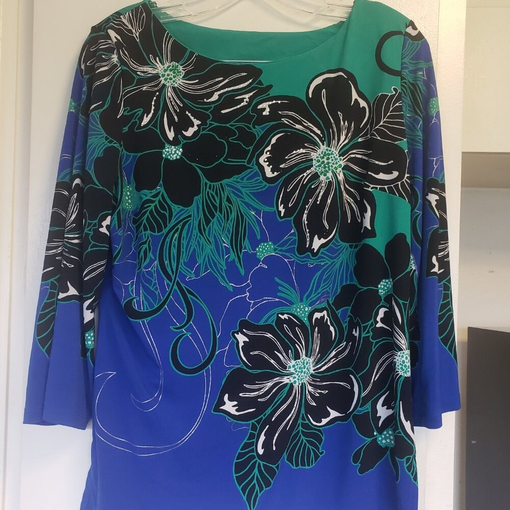 Blue & Green Long Sleeve Top